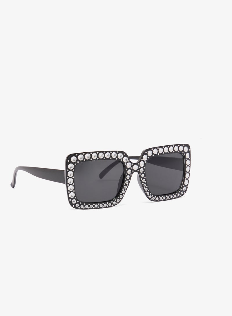 Ginger Rhinestone Embellished Polarized Square Sunglasses - Image 1